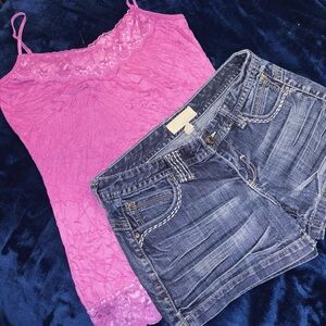 MAURICES Bundle Lace Lined Cami (Large) & Low Rise Y2K Style  Denim Shorts 11/12